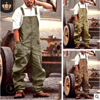 Q017 Európske a americké 2024 Amazon Export cezhraničný nový štvorsezónny čistofarebný voľný rovný pracovný odev ležérne overaly