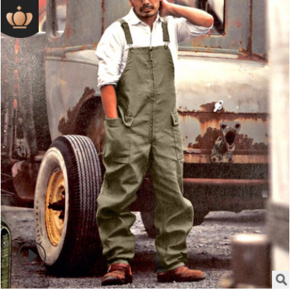 Q017 Európske a americké 2024 Amazon Export cezhraničný nový štvorsezónny čistofarebný voľný rovný pracovný odev ležérne overaly