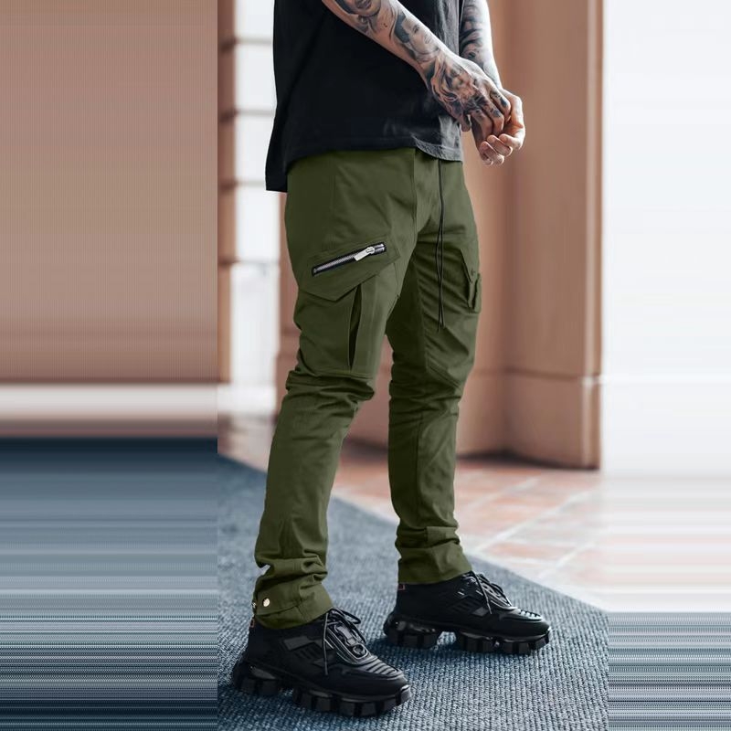 Euro-American 2023 új stílusú kültéri férfi alkalmi laza pamut gombos egyenes szárú cargo nadrág többzsebes sport munkaruha nadrág