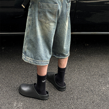 Fiúk Baotou papucsok vastag aljú külső viselet 2024 új stílusú, bebújós, csúszásmentes francia bőr páros Baotou papucsok