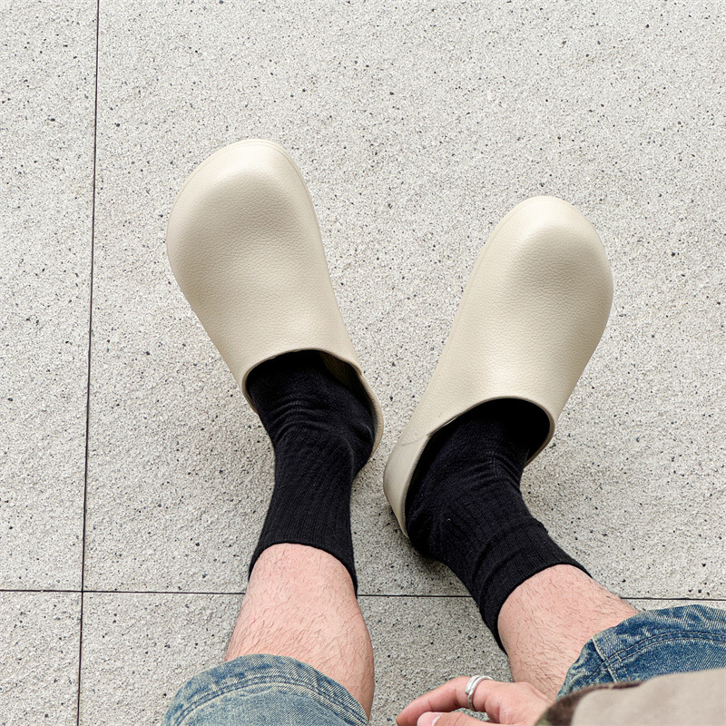 Fiúk Baotou papucsok vastag aljú külső viselet 2024 új stílusú, bebújós, csúszásmentes francia bőr páros Baotou papucsok