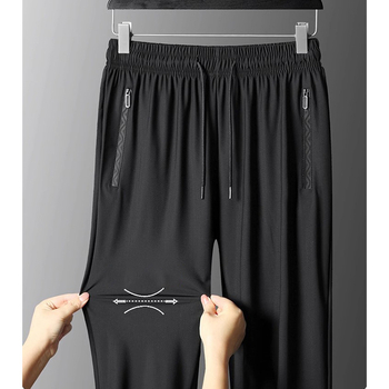 Jégselyem légkondicionáló nadrág Férfi nyári vékony, gyorsan száradó sportnadrág Laza, divatos, márkás, egyenes szabású, lezser nadrág