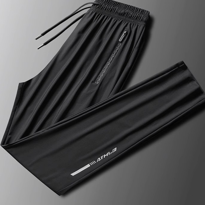 Jégselyem légkondicionáló nadrág Férfi nyári vékony, gyorsan száradó sportnadrág Laza, divatos, márkás, egyenes szabású, lezser nadrág