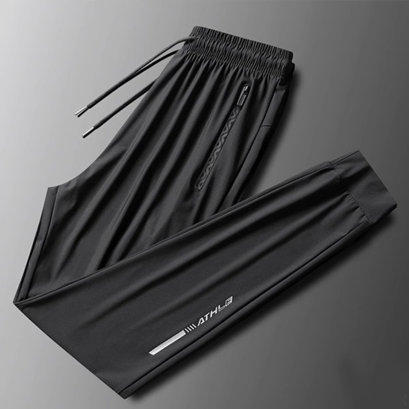 Jégselyem légkondicionáló nadrág Férfi nyári vékony, gyorsan száradó sportnadrág Laza, divatos, márkás, egyenes szabású, lezser nadrág