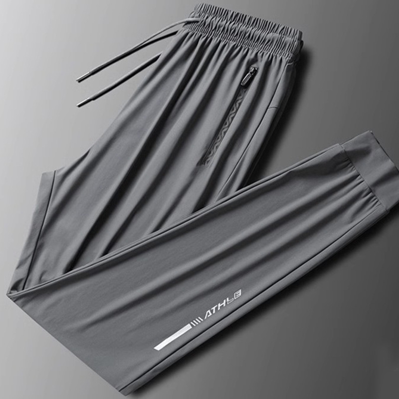 Jégselyem légkondicionáló nadrág Férfi nyári vékony, gyorsan száradó sportnadrág Laza, divatos, márkás, egyenes szabású, lezser nadrág