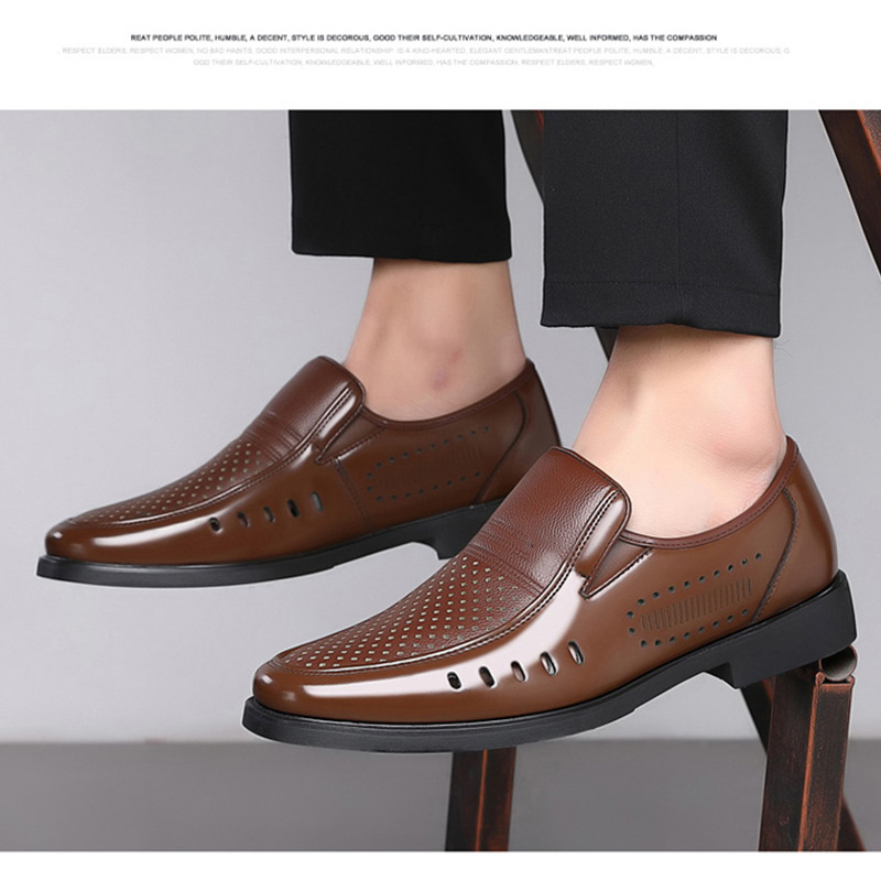 Bőrcipők Férfi valódi bőr üzleti ruha nyári üreges lélegző alkalmi puha talpú csúszásgátló nagy méretű középkorú és idős apa cipő
