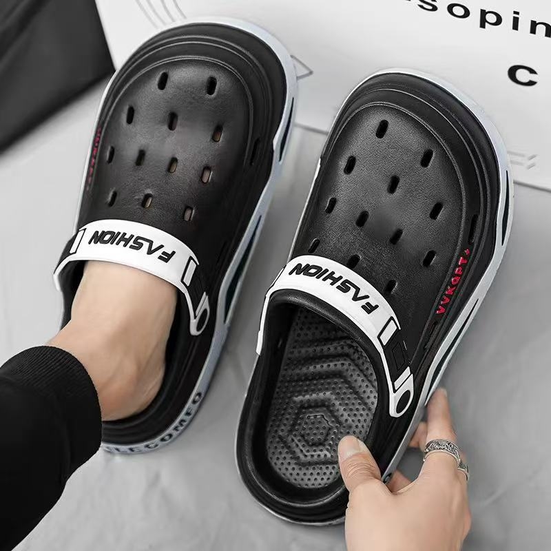 Új EVA vastag talpú lyukas férfi cipő divatos nyári külső ruházat bebújós bebújós puha talpú kültéri strandpapucs