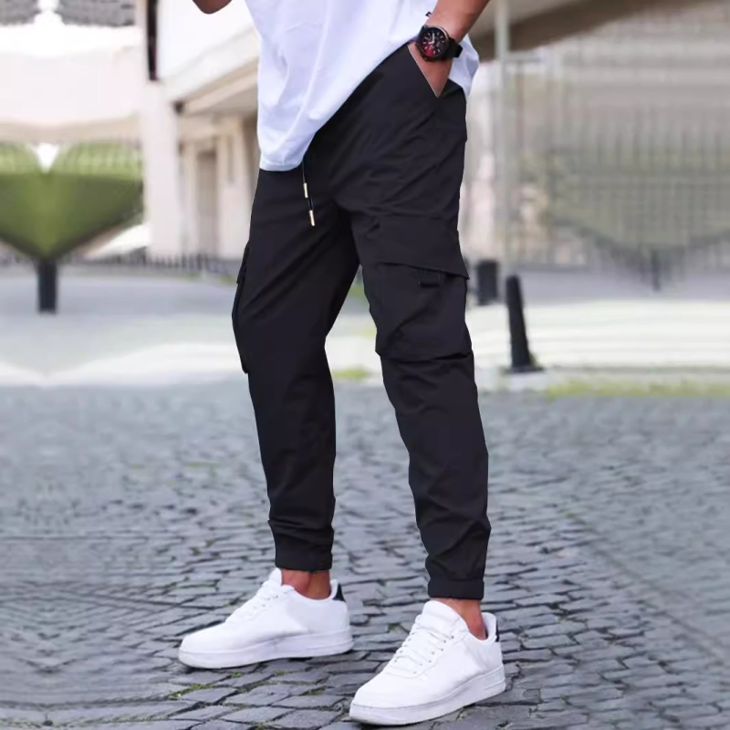 2025 Új Őszi és Téli Férfi Lezser Nadrág Leggings Tiszta Színű Nadrág Húzózsinóros Nadrág Taktikai Nadrág Több Zsebes Nadrág Munkaruházat