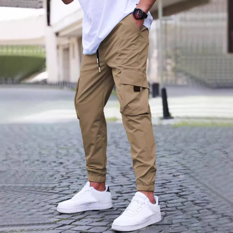 2025 Új Őszi és Téli Férfi Lezser Nadrág Leggings Tiszta Színű Nadrág Húzózsinóros Nadrág Taktikai Nadrág Több Zsebes Nadrág Munkaruházat