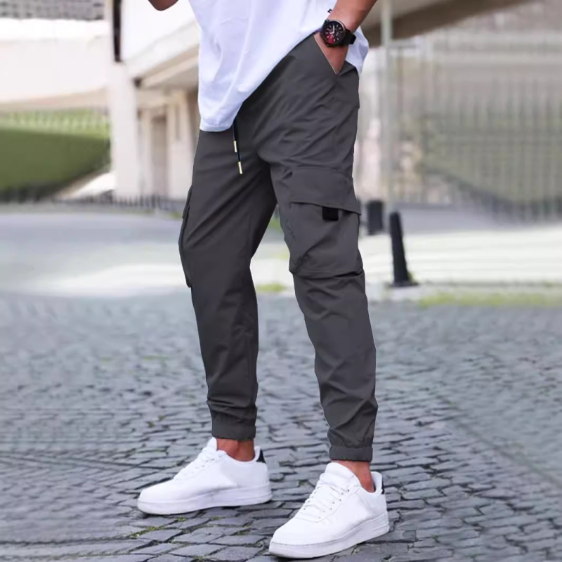 2025 Új Őszi és Téli Férfi Lezser Nadrág Leggings Tiszta Színű Nadrág Húzózsinóros Nadrág Taktikai Nadrág Több Zsebes Nadrág Munkaruházat