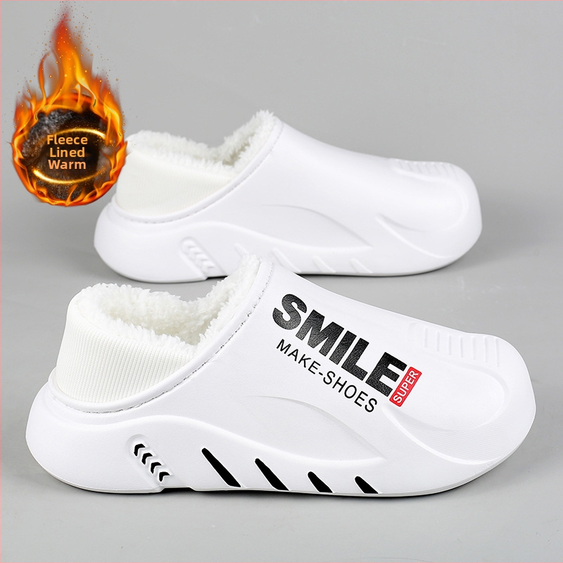 2023 őszi és téli férfi cipők hétköznapi divatos polár bélésű meleg papucs külső viselet zárt orrú pamut cipő otthoni szőrös cipők