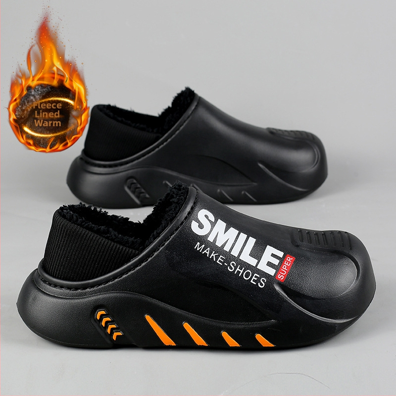 Мъжки обувки за есен и зима 2023, ежедневни модни топли чехли с полар, връхни дрехи, затворени пръсти, памучни обувки, домашни пухкави обувки