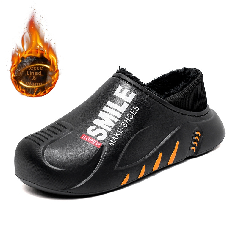 Мъжки обувки за есен и зима 2023, ежедневни модни топли чехли с полар, връхни дрехи, затворени пръсти, памучни обувки, домашни пухкави обувки
