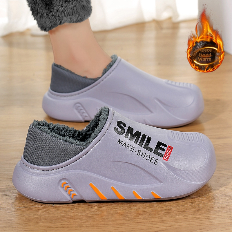 2023 őszi és téli férfi cipők hétköznapi divatos polár bélésű meleg papucs külső viselet zárt orrú pamut cipő otthoni szőrös cipők