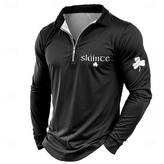 2025-ös, határokon átnyúló, Szent Patrik-napi kreatív, férfi hajtókás, hosszú ujjú, lezser, bő, cipzáras hajtókával