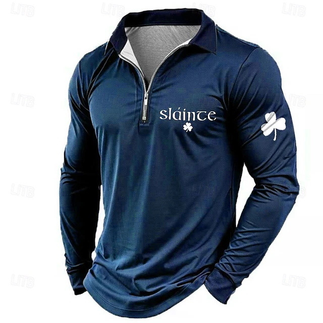2025-ös, határokon átnyúló, Szent Patrik-napi kreatív, férfi hajtókás, hosszú ujjú, lezser, bő, cipzáras hajtókával