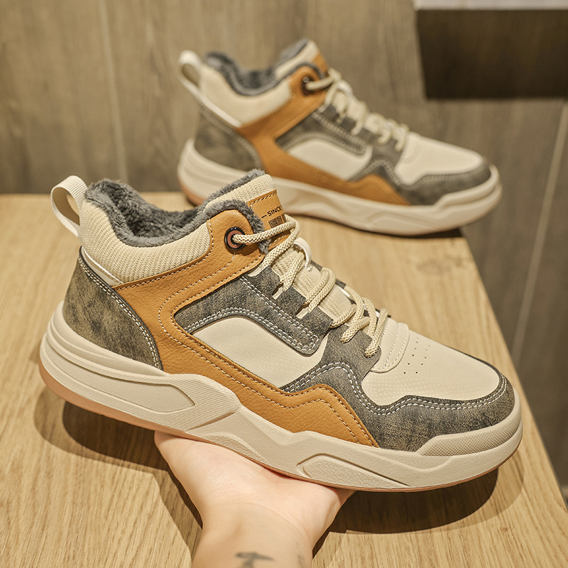 Férfi cipők Tél 2024 Új Középkategóriás Férfi tornacipő Diák Divat Alkalmi Cipők Gyapjú bélésű Munkaruha Csizmák Pamut Cipők