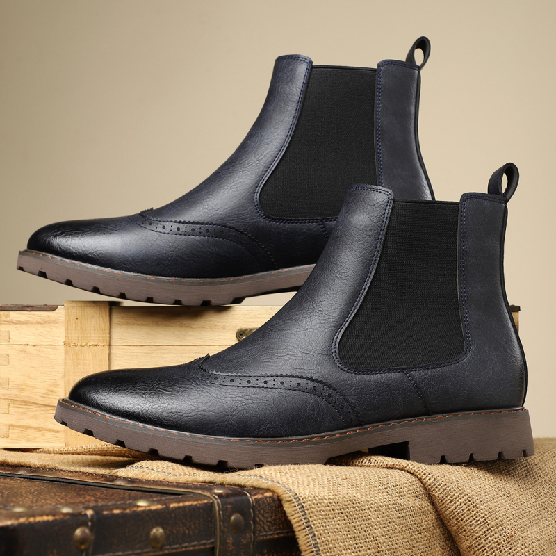 Мъжки ботуши Martin Boots от британски стил, високи ръкави и заострени кожени ботуши Brock Carved, изработени от естествена кожа