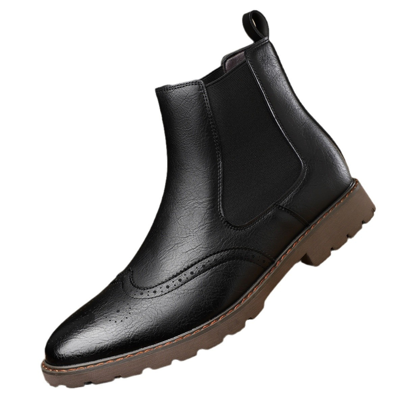 Britanske kožne čizme Chelsea Martin čizme Muške nove Brock Carved poslovne čizme s visokim rukavima i špicastim kožnim čizmama