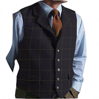 Nauja vyriška languota laisvalaikio liemenė jaunikio pabroliui, plona, britiška vyriška vienaeilė liemenė