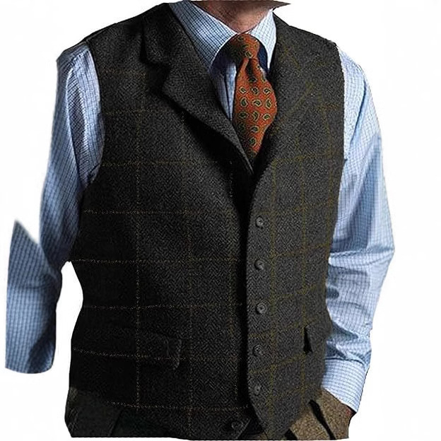 Nauja vyriška languota laisvalaikio liemenė jaunikio pabroliui, plona, britiška vyriška vienaeilė liemenė