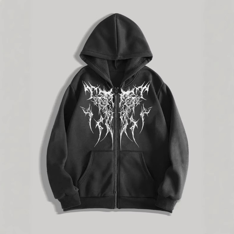 Határokon átnyúló Y2K Retro Punk Digitális Nyomtatású Lezser Kapucnis Pulóver Amerikai Gótikus Páros Sport Kapucnis Pulóver