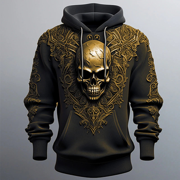 2024 m. naujos, pasienio rinkos, 3D kaukolės galvos atspausdintos, gobtuvu puoštos pavasario ir rudens vyriškos megztinės, šaunios gamyklos didmeninė prekyba.