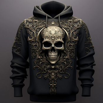 2024 трансгранични нови 3D черепни щампи с качулка, пролетни и есенни мъжки пуловери, готини, фабрика за търговия на едро