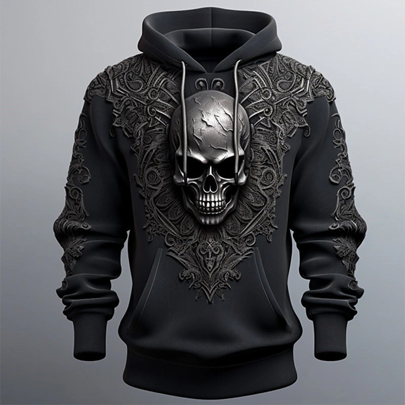 2024 m. naujos, pasienio rinkos, 3D kaukolės galvos atspausdintos, gobtuvu puoštos pavasario ir rudens vyriškos megztinės, šaunios gamyklos didmeninė prekyba.