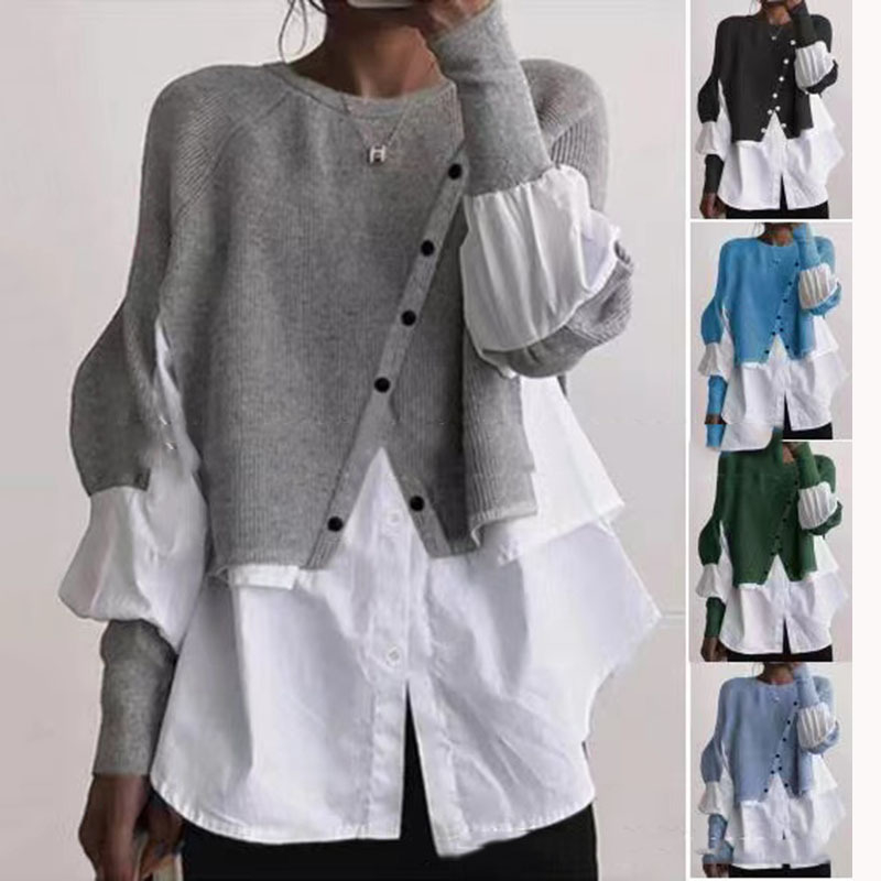 În stoc 2023 Comerț exterior Îmbrăcăminte pentru femei europene și americane din bumbac, cămașă lejeră cu mânecă lungă, top pentru femei C179