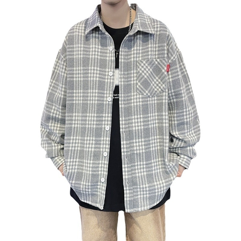 Jarná a jesenná košeľa pre mládež, voľná kockovaná košeľa s dlhým rukávom, tenká pánska košeľa s klopou, nová