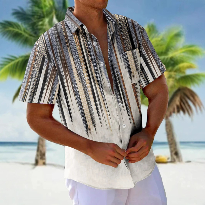 Independent Station Crossborder Hawaii Multicolor Imprimat Personalizat Casual Imprimat Loose Men's Cardigan de vară cu mânecă scurtă