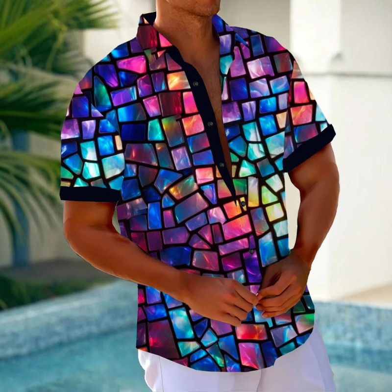 Independent Station Crossborder Hawaii Multicolor Imprimat Personalizat Casual Imprimat Loose Men's Cardigan de vară cu mânecă scurtă