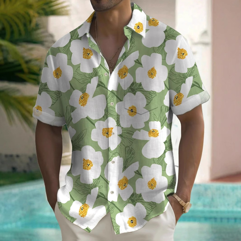 Independent Station Crossborder Hawaii Multicolor Imprimat Personalizat Casual Imprimat Loose Men's Cardigan de vară cu mânecă scurtă