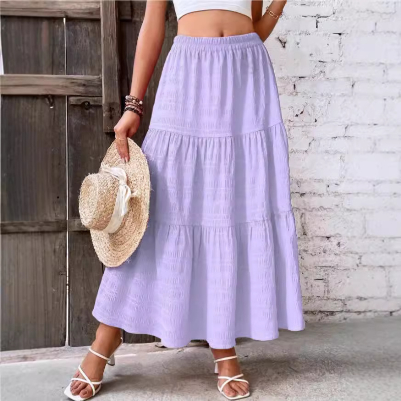 Fustă plisată casual de culoare solidă, europeană și americană, de primăvară și de vară, transfrontalieră, nouă, pentru comerț exterior, îmbrăcăminte pentru femei
