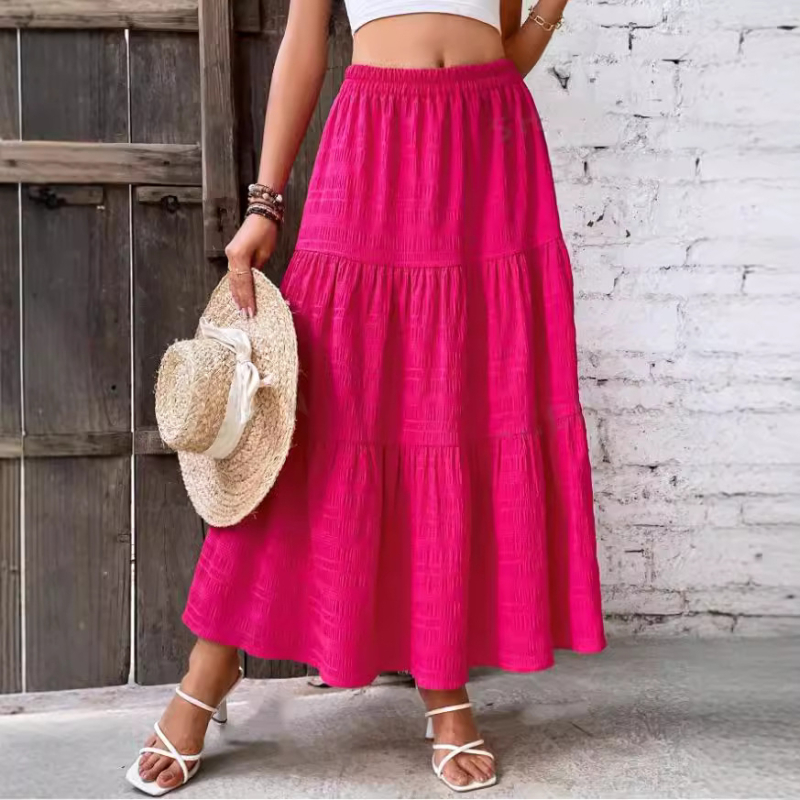 Fustă plisată casual de culoare solidă, europeană și americană, de primăvară și de vară, transfrontalieră, nouă, pentru comerț exterior, îmbrăcăminte pentru femei