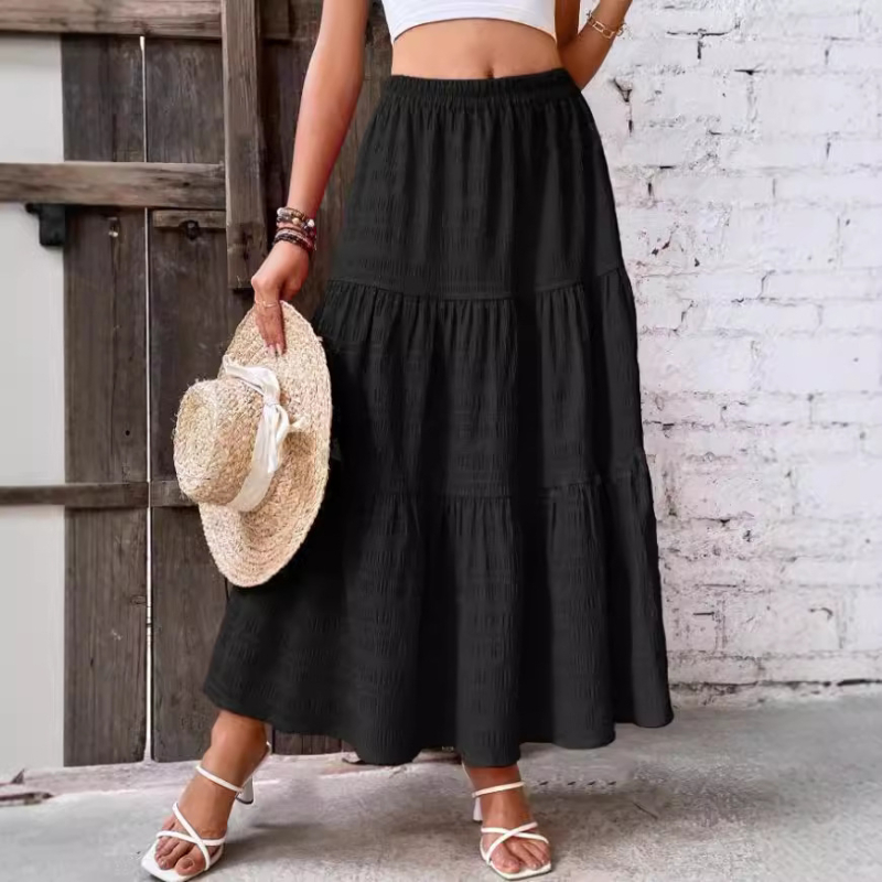 Fustă plisată casual de culoare solidă, europeană și americană, de primăvară și de vară, transfrontalieră, nouă, pentru comerț exterior, îmbrăcăminte pentru femei