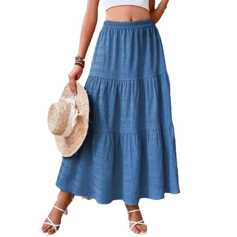 Fustă plisată casual de culoare solidă, europeană și americană, de primăvară și de vară, transfrontalieră, nouă, pentru comerț exterior, îmbrăcăminte pentru femei