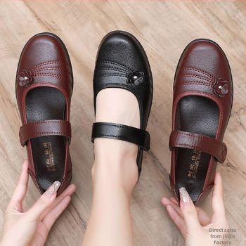 Μαλακή σόλα, άνετα παπούτσια για μητέρες, μονόστρωτα παπούτσια, αντιολισθητικά, φλατ παπούτσια μέσης, ανοιξιάτικα και φθινοπωρινά δερμάτινα παπούτσια για ηλικιωμένους, βέλκρο, μπροκάρ γάλακτος για ηλικιωμένους