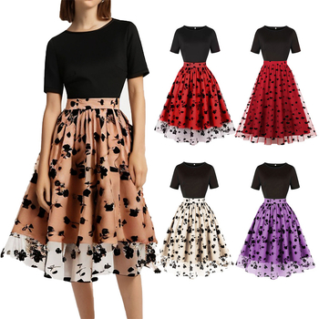 Rochie de damă cu talie înaltă, plisată, cu flori mici, în comerț exterior transfrontalier, Europa și Statele Unite, 5289