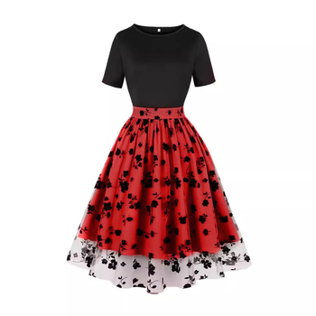 Rochie de damă cu talie înaltă, plisată, cu flori mici, în comerț exterior transfrontalier, Europa și Statele Unite, 5289