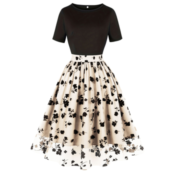 Rochie de damă cu talie înaltă, plisată, cu flori mici, în comerț exterior transfrontalier, Europa și Statele Unite, 5289