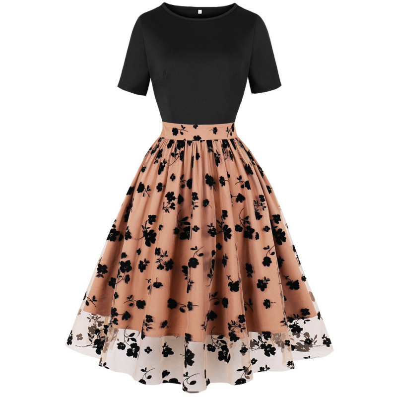 Rochie de damă cu talie înaltă, plisată, cu flori mici, în comerț exterior transfrontalier, Europa și Statele Unite, 5289