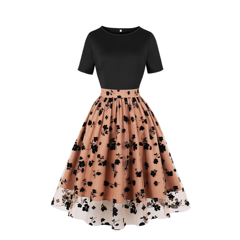 Rochie de damă cu talie înaltă, plisată, cu flori mici, în comerț exterior transfrontalier, Europa și Statele Unite, 5289