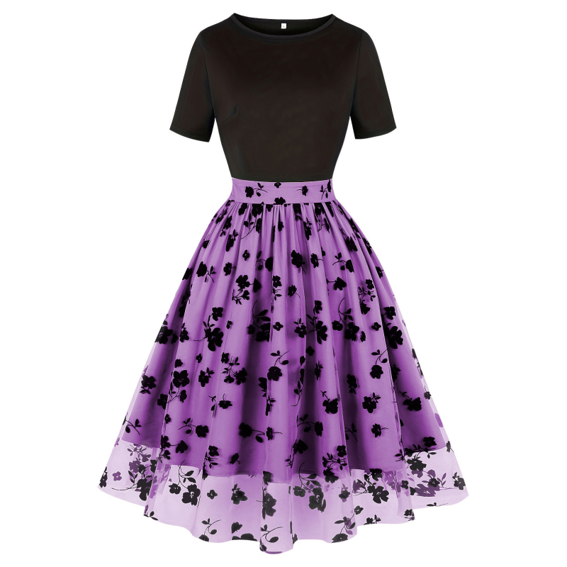 Rochie de damă cu talie înaltă, plisată, cu flori mici, în comerț exterior transfrontalier, Europa și Statele Unite, 5289