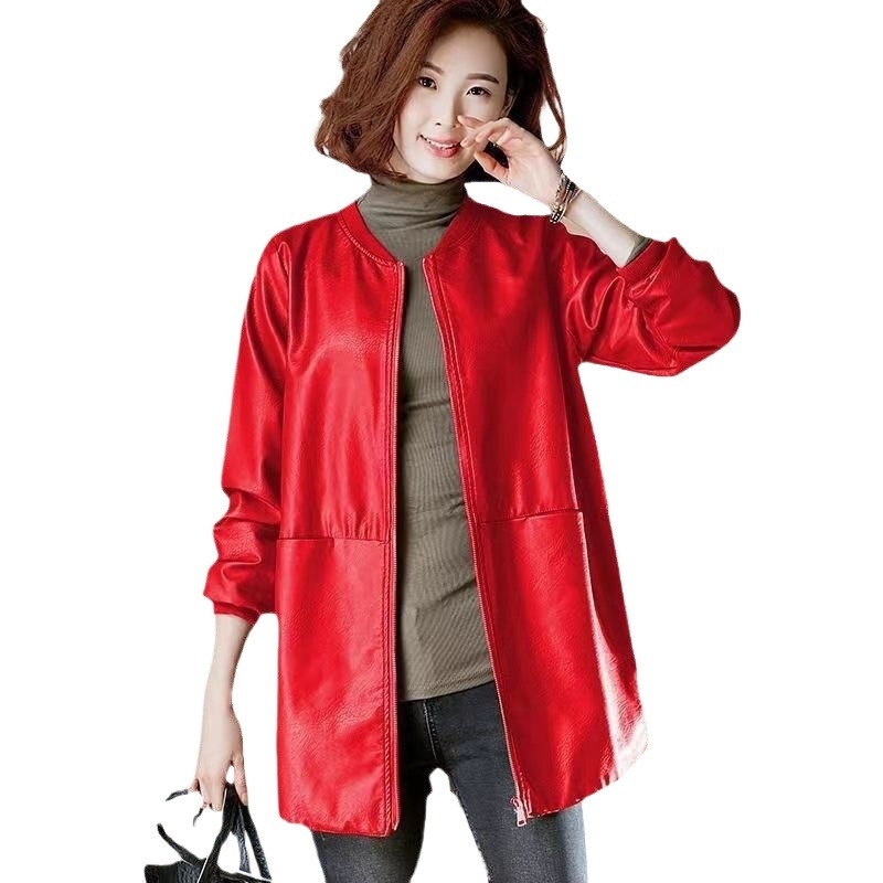Moteriškas rudens ir žiemos naujas korėjietiško stiliaus laisvas beisbolo drabužių PU odos paltas su medvilne ir be medvilnės