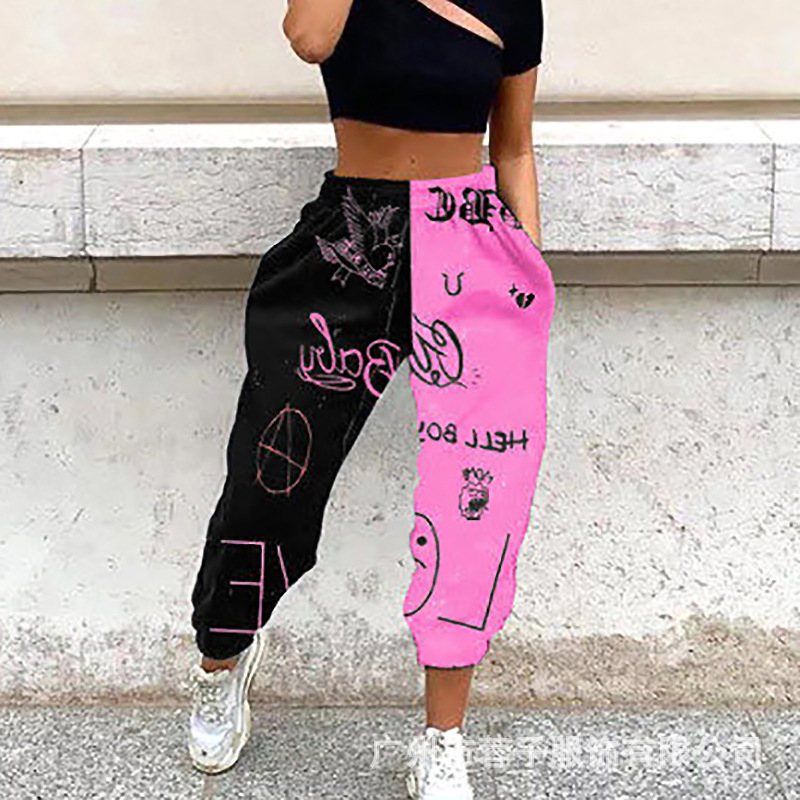 2023 m. moteriškos kelnės, rudens ir žiemos, nauji europietiški ir amerikietiški moteriški drabužiai, kalėdinis pozicionavimo spausdinimas, laisvos fitneso sportinės laisvalaikio sportinės kelnės