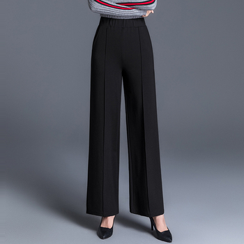 Piiriüleselt hangitud mustad pluss-suuruses laiad püksid naistele sügis-talvel kõrge vöökohaga drapeeringuga lahtised keskealiste emade vabaaja sirged püksid kevadeks