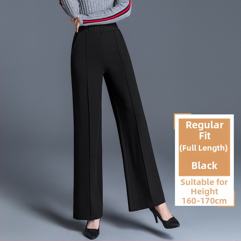 Piiriüleselt hangitud mustad pluss-suuruses laiad püksid naistele sügis-talvel kõrge vöökohaga drapeeringuga lahtised keskealiste emade vabaaja sirged püksid kevadeks