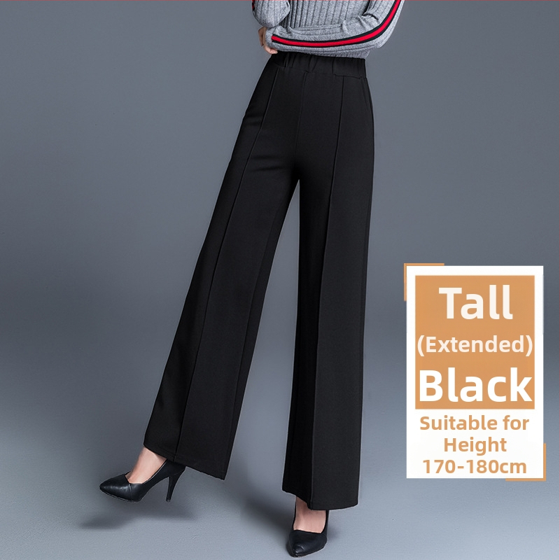 Piiriüleselt hangitud mustad pluss-suuruses laiad püksid naistele sügis-talvel kõrge vöökohaga drapeeringuga lahtised keskealiste emade vabaaja sirged püksid kevadeks